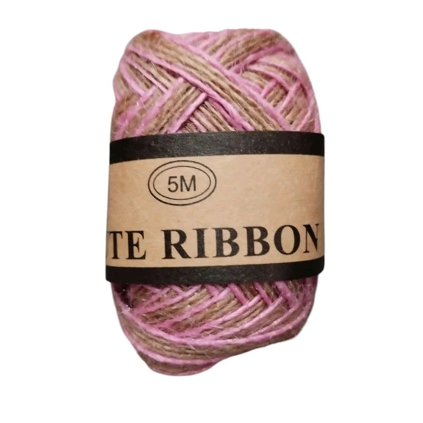 Jute Ribbon For Craft With Pink Border| 5 Meter Length