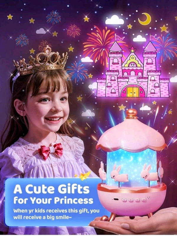 Night Light Rabbit Sky Projector for Kids – 360° Rotating Lamp with 6 Films, 5 Colours, Bedroom & Office Decor, Birthday Gift for Children