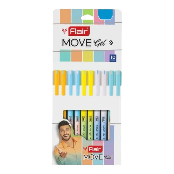 Flair Move Gel Pen Pack Of 10 Pens - Black