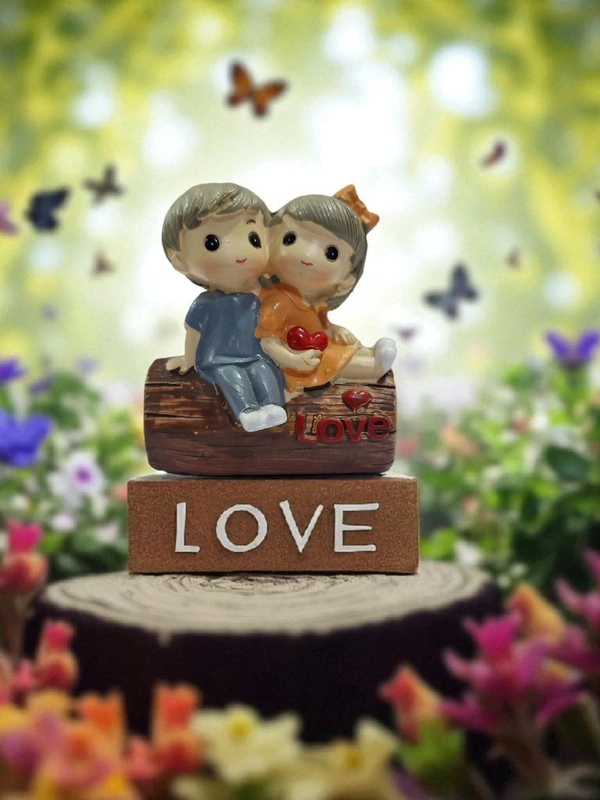 Cute Couple Miniature Sitting On Wood 