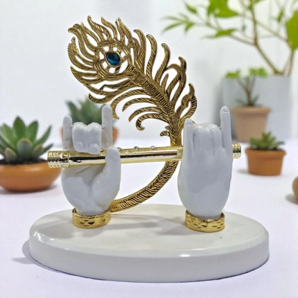 Lord Krishna Idol with Flute & Peacock Feather