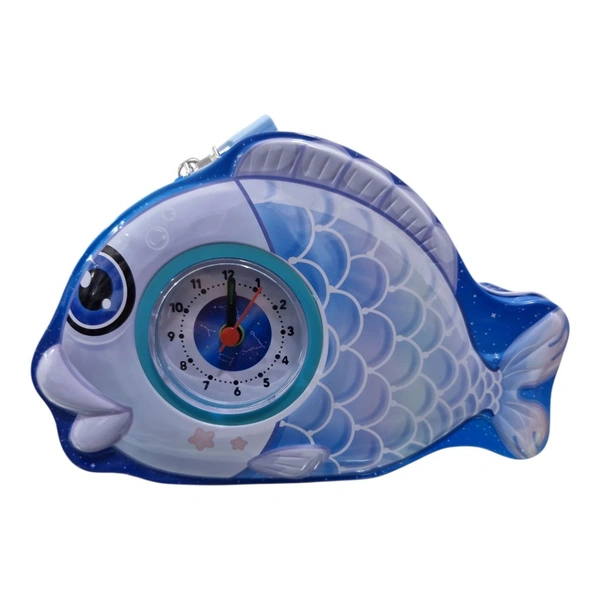 2 In 1 Metal Coin Box-Table Alarm Clock With Piggy Bank With Key & Lock - Blue