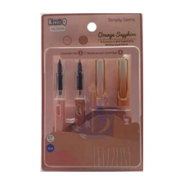 KawaiiQ Orange Sapphire 2 Fountain Pen Setcwith 4 Cartridges