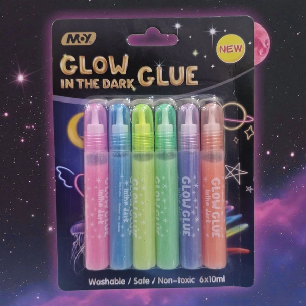 Glow in the Dark Glitter Water Glue 6 Shade X 10Ml Each – Fast-Drying, Water-Based Glitter Glue for Kids