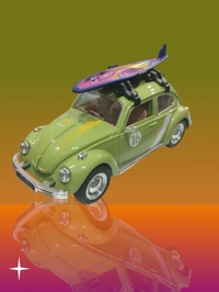 Vintage Volkswagon Beetle Diecast Car With Surfboard