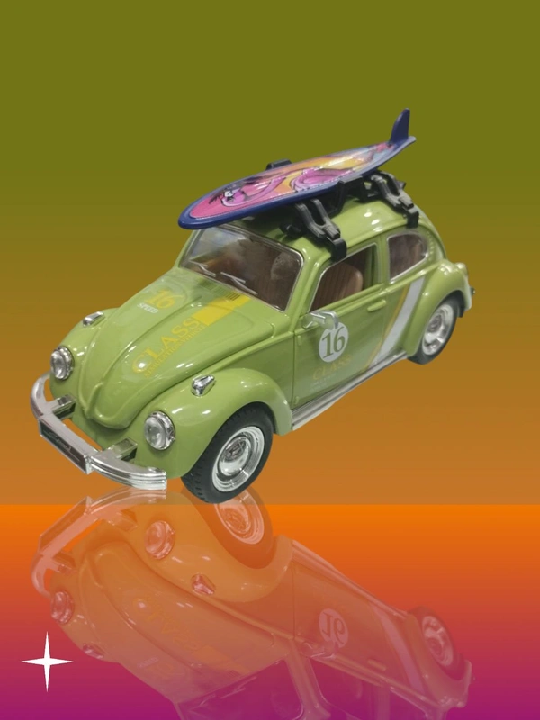 Vintage Volkswagon Beetle Diecast Car With Surfboard