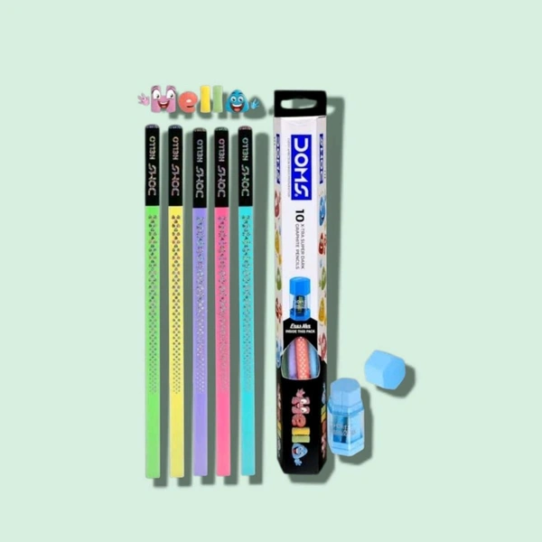 Doms Hello X-tra Super Dark Pencil With Erasner (Pack Of 10) 