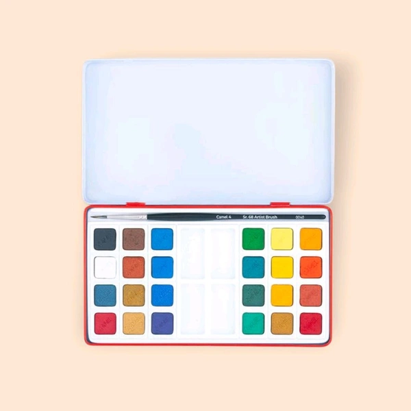 Camel Artist Water Colour Cake 24 Shades with Synthetic Hair Brush