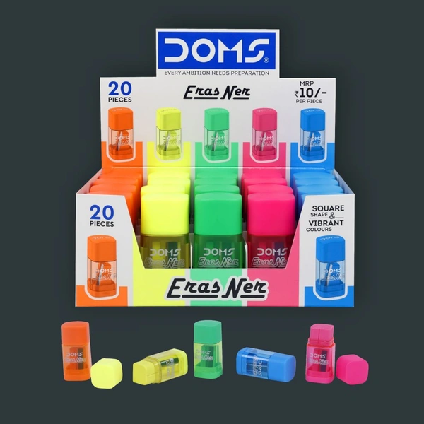 Doms Neon Erasner ( Eraser + Sharpner Combo) (Pack Of 5)