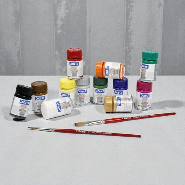 Doms Acrylic Colours 12 Shades Kit 15ml Include Silver & Gold Colour