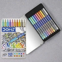 Doms Metallic Marker Pen 10 Shades Super Smooth Metal Tin Packing