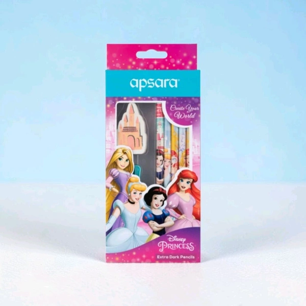 Apsara Disney Princess Extra Dark Pencil| Pack Of 10|1 Sharpener| 1 Eraser| 1 Pencil Topper