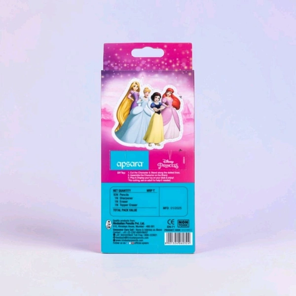 Apsara Disney Princess Extra Dark Pencil| Pack Of 10|1 Sharpener| 1 Eraser| 1 Pencil Topper