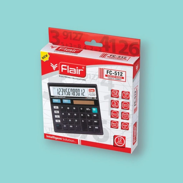 Flair Calculator FC512| 12 Digit|112 Steps Check & Correct| Dual Power| Memory
