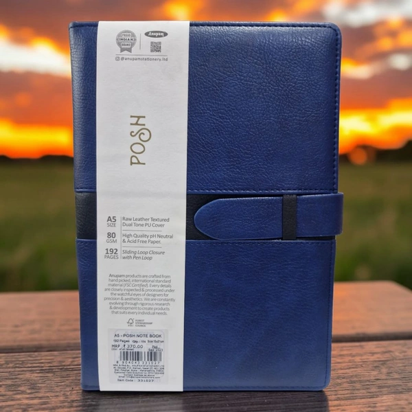 Anupam POSH A5 Size Raw Leather Textured Dual Tone PU Cover 80 GSM 192 Pages