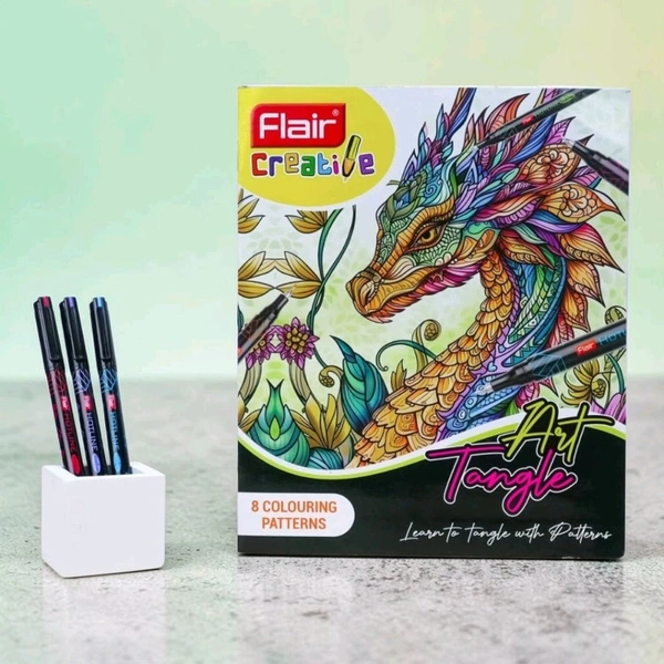 Flair Art Tangle Kit| 1 Activity Book|8 Pieces Hotline Fineliner Pen