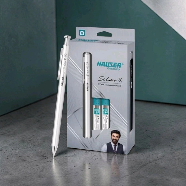 Hauser Silver-X Mechanical Pencil 0.7 MM|Pack Of 1|Included 2 Lead Tube|Stylish Design|Sleek Body