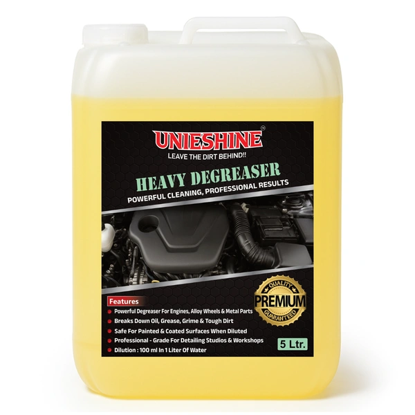 UNIESHINE Heavy Duty Perfect Degreaser 5L | 1:9 Dilution Multi-Purpose Engine & Wheel Cleaner | Professional Grease & Dirt Remover for Cars, Bikes & Commercial Vehicles | Wheel Rim & Iron Cleaner
