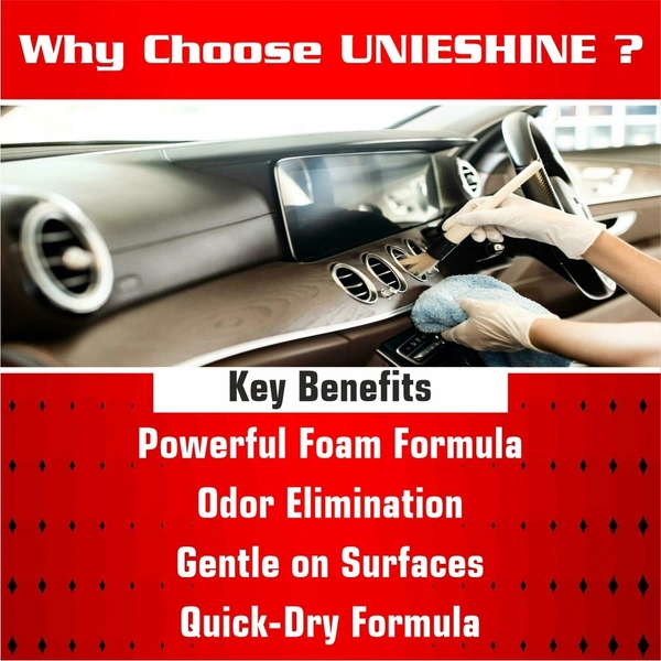 UNIESHINE 200ML Interior Cleaner for Car with Microfiber Cloth – Dashboard, Seats & Trim Cleaning Solution