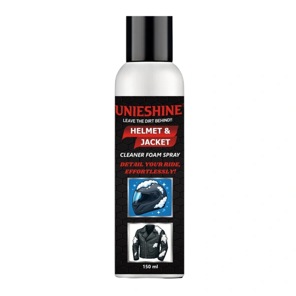 UNIESHINE Helmet & Jacket Cleaner Foam Spray 150ML | Quick-Dry No-Rinse Riding Gear Cleaner | Removes Dirt, Sweat & Odor | Safe for Leather, Fabric & Plastic