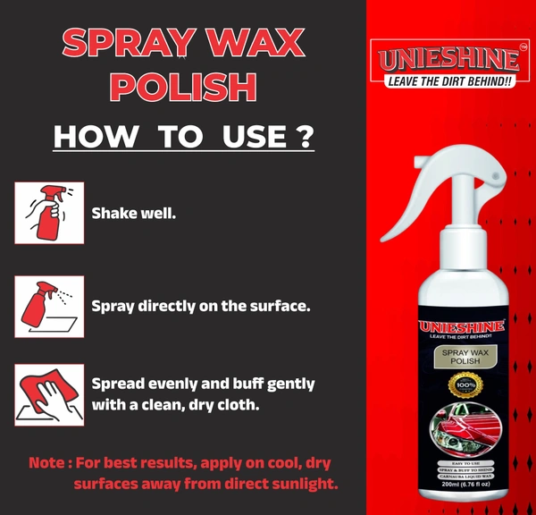 UNIESHINE 200ML Spray Wax Polish Kit for Car & Bike – Instant Shine, Paint Protection & Easy Application