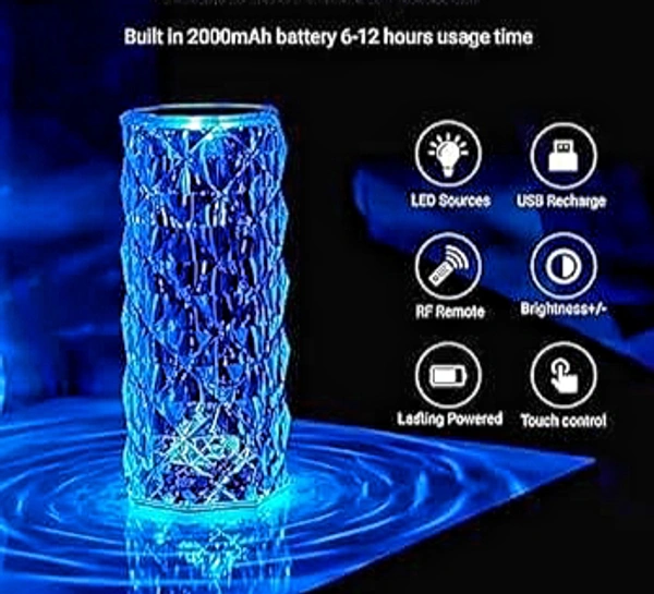 YOUR KART Crystal Rose Table Lamp 16 Colour LED Night Lights for Room Decoration, Photography, Gift, Bedroom, usb Rechargable (With Remote)