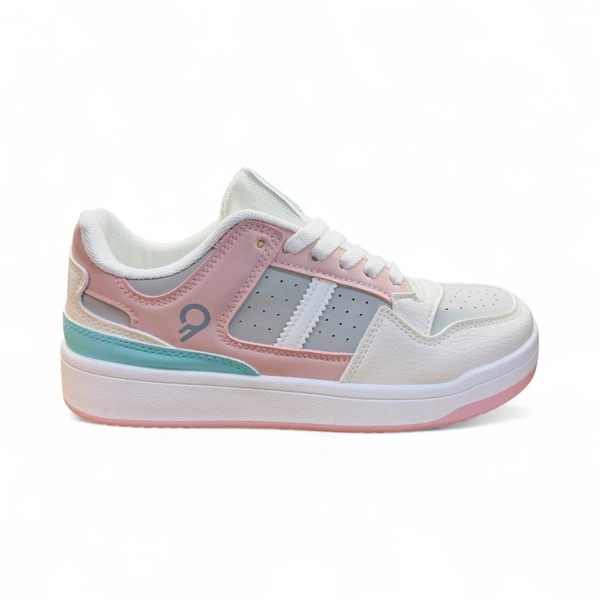 CALCETTO Girls Casual Trainers Sneakers - 4, BEIGE / PINK