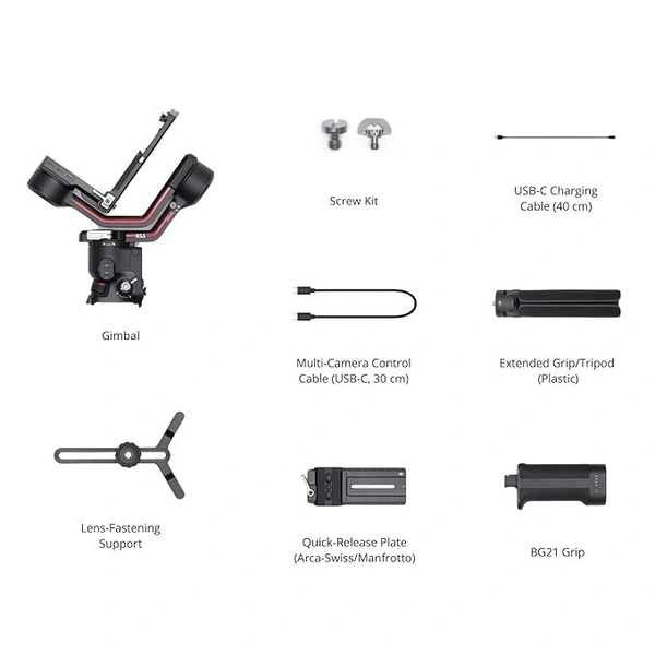 DJI RS3-3-Axis Gimbal Stabilizer for DSLR and Mirrorless Camera, 3kg (6.6 lbs) Payload, Automated Axis Locks, 1.8" OLED Touchscreen, 3rd-Gen RS Stabilization Algorithm, Black