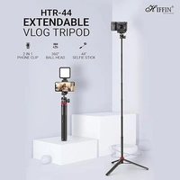 HIFFIN HTR-44 Extendable Phone Tripod with Bluetooth Button, 44" Selfie Stick Tripod Stand with 2 in 1 Phone Clip, 360° Ball Head Camera Tripod for Smartphones and Cameras, Lightweight for Travel