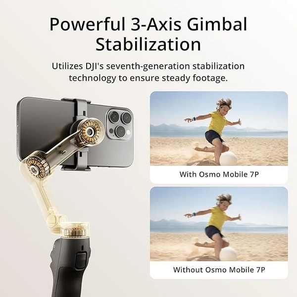 DJI Osmo Mobile 7P Gimbal Stabilizer for iPhone, Android, Native Tracking, Lighting,3-Axis Phone Gimbal,One-Tap Edit, Built-in Extension Rod & Tripod,Phone Charging, Vlogging Stabilizer YouTube Video