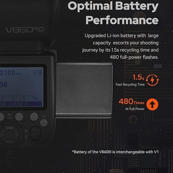 GODOX Godox V860III-C Flash for Canon Camera Flash Speedlite 7.2V/2600mAh Li-ion Battery, 2.4G Wireless HSS 1/8000 1.5s Recycle Time 10 Levels LED Modeling Light for Canon