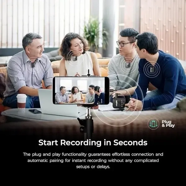 Digitek® (DWM-111 4 Channel Wireless Microphone System, 360° Ultra Voice Capture & 2.4GHz, Plug & Play, 50m Range, Noise Reduction, Use with DSLR, Smartphone & Laptops, for Podcast, Vlog & Videoshoot