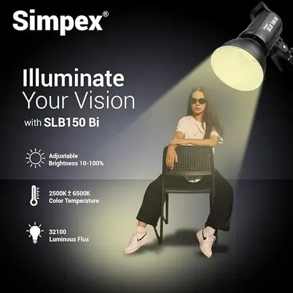 Simpex SLB 150 Bi Bowens Mount LED Video Light, 150w Continuous Bi Colour led Light with Reflector Suitable for All Kinds of Video Shoot (SLB 150 bi)