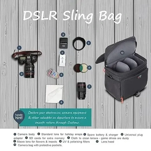 MOBIUS Everyday DSLR/SLR Sling Bag for Camera with Rain Cover|100% Waterproof Bag with Adjustable Shoulder Strap Suitable for DSLR Camera with Lens and One Extra Lens