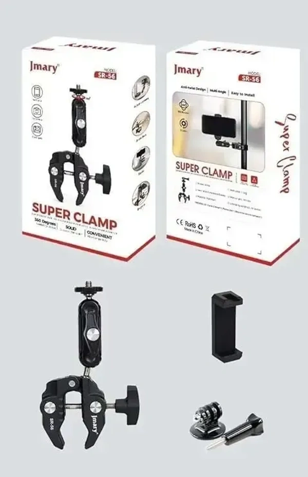 Jmary SR-56 Super Clamp Camera Bike Motorcycle Mount, Handlebar Tube Bar Holder Attach Clip 360 Magic Arm