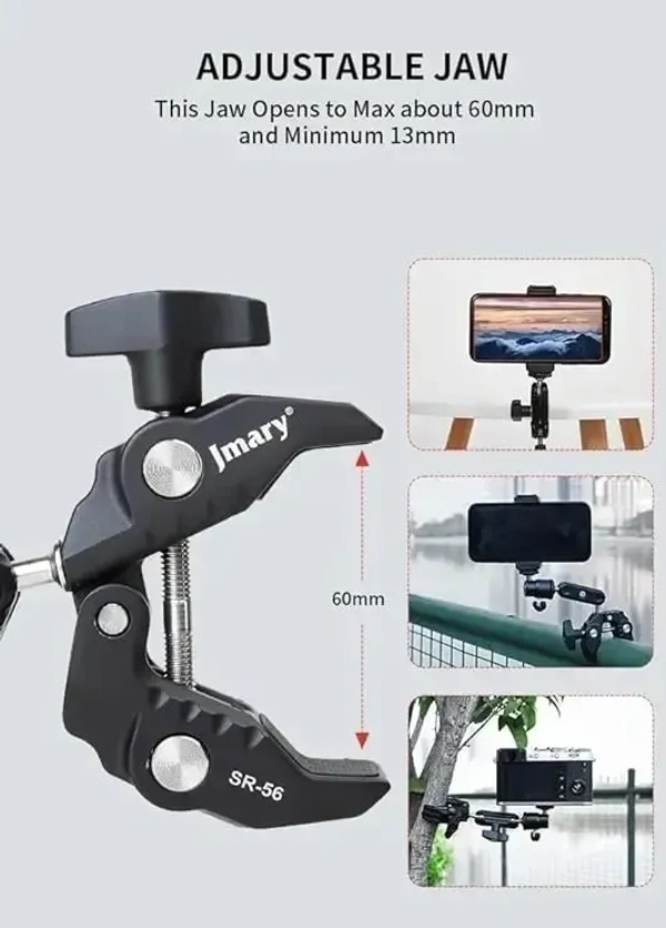 Jmary SR-56 Super Clamp Camera Bike Motorcycle Mount, Handlebar Tube Bar Holder Attach Clip 360 Magic Arm