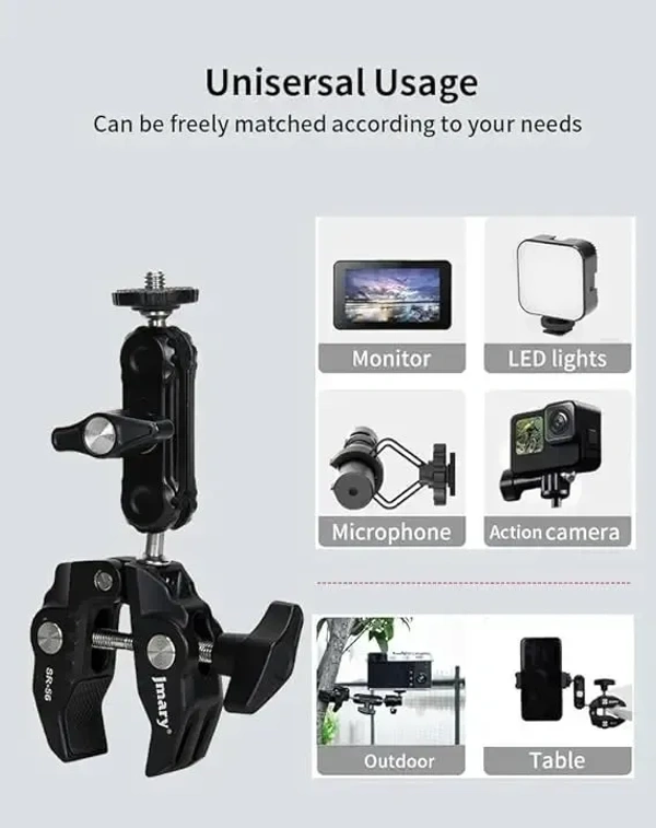 Jmary SR-56 Super Clamp Camera Bike Motorcycle Mount, Handlebar Tube Bar Holder Attach Clip 360 Magic Arm