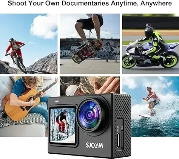 SJCAM SJ6Pro 4K60fps 24MP Action Camera Dual Screen with Stabilization 2.0, Underwater 40m Waterproof Camera Support Externalmic and Remote Control,WiFi,8X Zoom,64G Card/2 * 1000mAh/Accessories Kits