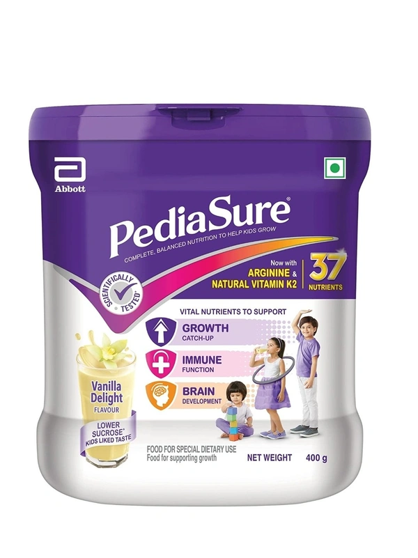 Pediasure PediaSure Complete Balanced Nutritional Supplement to Help Kids Grow - 400 gm (Vanilla) - Jar - 08/02/2023, Agartala, Available