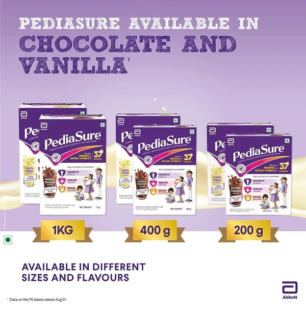 Pediasure PediaSure Complete Balanced Nutritional Supplement to Help Kids Grow - 400 gm (Vanilla) - Jar - 08/02/2023, Agartala, Available