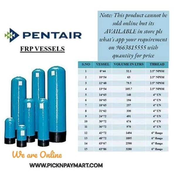PENTAIR PENTAIR VESSEL | PENTAIR STRUCTURAL VESSEL | SOFTENER VESSEL | FILTER VESSEL | 9x48, 10x54, 12x52,13x54,14x65, 16x65, 18x65, 21x62, 24x72, 36x72, 42x72 and 48x72 SOFTENER VESSEL SIZE | SOFTENER TANK SIZE - Blue