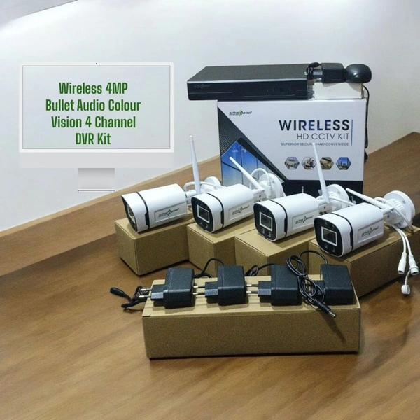 ACTIVE PIXEL Active Pixel 4mp Auto-Pair Wireless System | 4 Channel NVR kit | Outdoor Indoor | IP Security Camera | IP66 | Surveillance for Remote Area, Construction Site, Shop, Farm, Garden, Agriculture