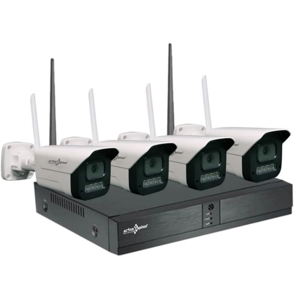ACTIVE PIXEL Active Pixel 4mp Auto-Pair Wireless System | 4 Channel NVR kit | Outdoor Indoor | IP Security Camera | IP66 | Surveillance for Remote Area, Construction Site, Shop, Farm, Garden, Agriculture