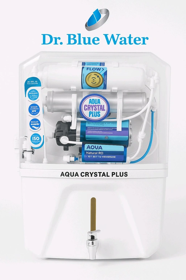AQUA CRYSTAL PLUS RO UV TDS Water Purifier with Optional UF Alkaline and Copper Filters, 100 GPD Pressure Pump, Solenoid Valve, 24V Power Supply – 1-Year Warranty - 8.5kg