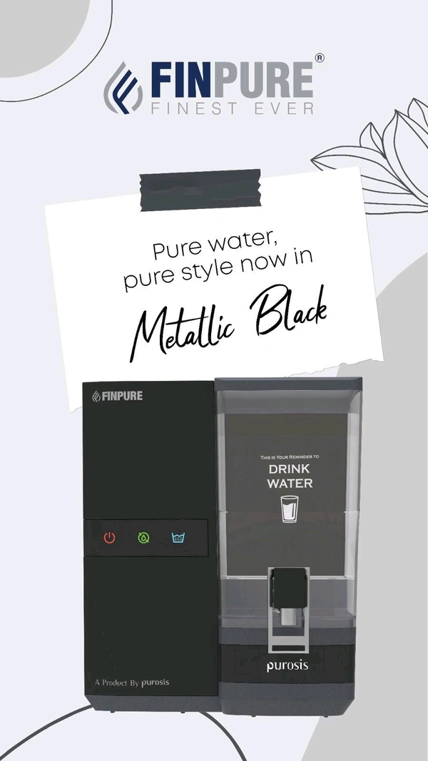 FINPURE METALLICA BLACK RO UV TDS WATER PURIFIER | SUITABLE FOR ALL KIND OF WATER | WORKS UPTO 1000 TDS | 1 YEAR WARRANTY - Metallica black