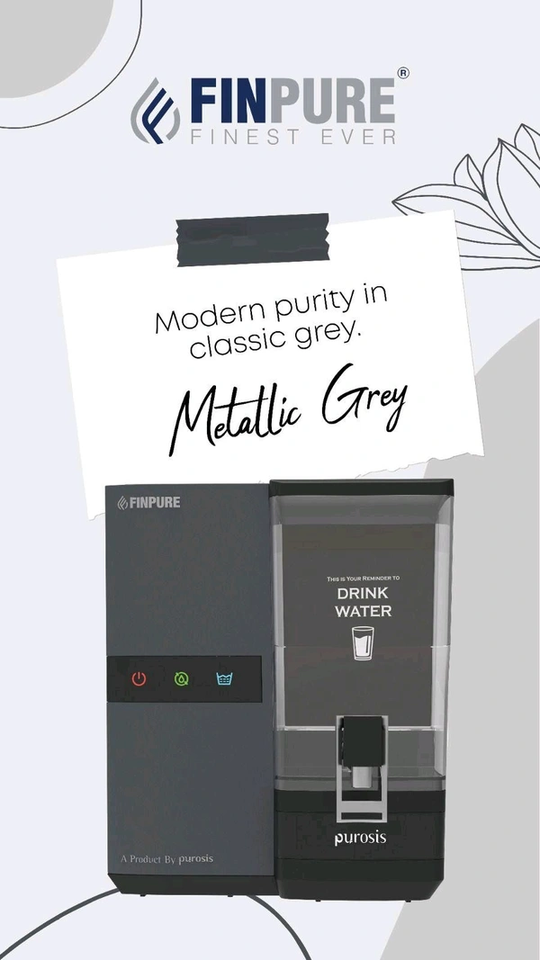 FINPURE METALLICA GRAY RO UV TDS WATER PURIFIER | SUITABLE FOR ALL KIND OF WATER | WORKS UPTO 1000 TDS | 1 YEAR WARRANTY - Gray