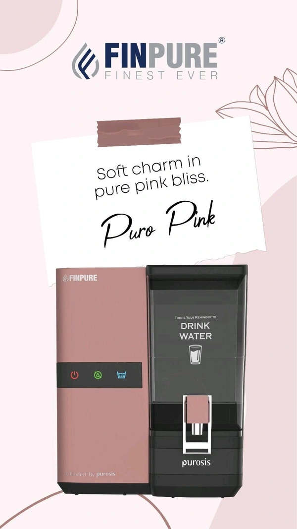 FINPURE PURO PINK RO UV TDS WATER PURIFIER | SUITABLE FOR ALL KIND OF WATER | WORKS UPTO 1000 TDS | 1 YEAR WARRANTY - PINK