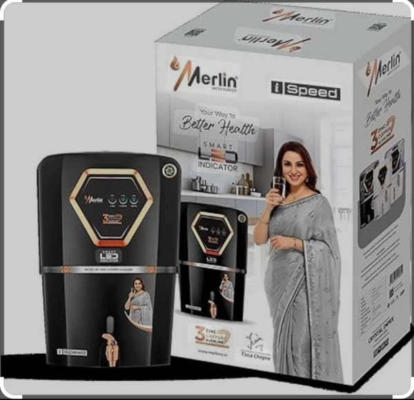 MERLIN I Speed Copper Black RO+ZINC+COPPER+ALK+UV+UF+TASTE ADJUSTER - Black