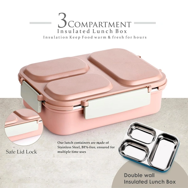 Stainless Steel Lunch Box (3 Compartments) - Pink