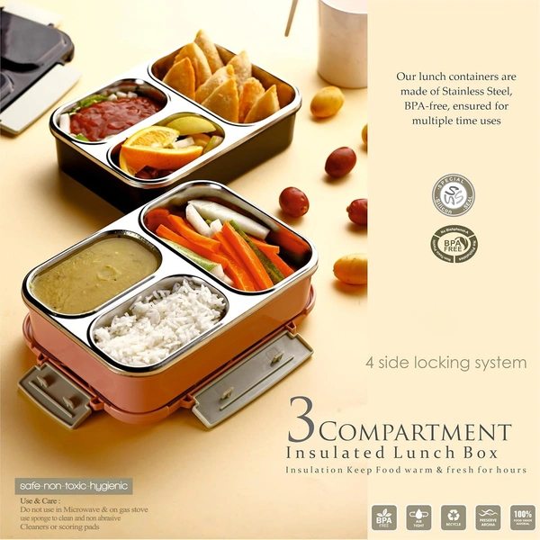 Stainless Steel Lunch Box (3 Compartments) - Pink